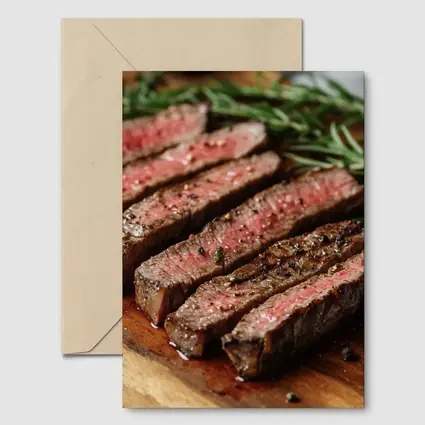 Grilled Steak Slices On Wooden Board