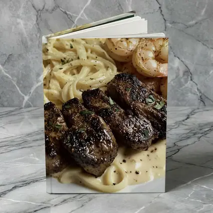 Grilled Steak Shrimp Pasta Cream Sauce Plate