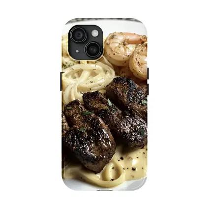 Grilled Steak Shrimp Pasta Cream Sauce Plate