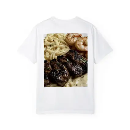 Grilled Steak Shrimp Pasta Cream Sauce Plate
