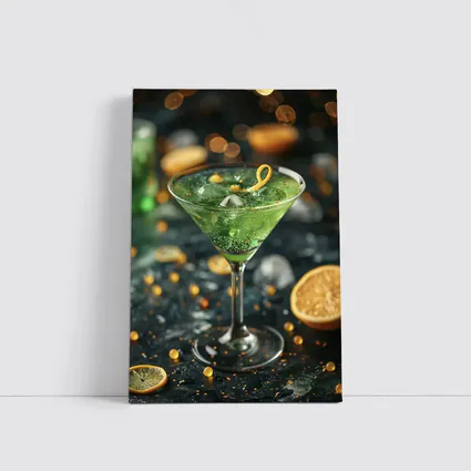 Green Martini Cocktail Gold Bokeh Dark