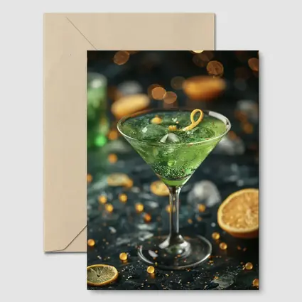 Green Martini Cocktail Gold Bokeh Dark