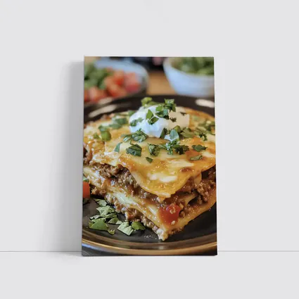 Beef Lasagna Slice Topped With Sour Cream