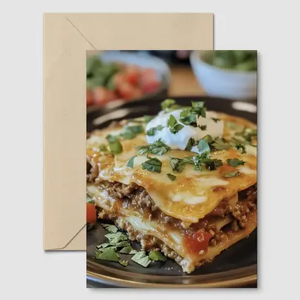 Beef Lasagna Slice Topped With Sour Cream