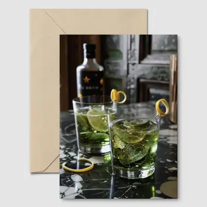 Green Gin Cocktails on Marble Bar