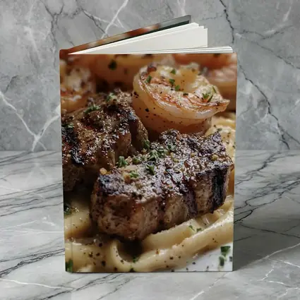 Seared Steak Shrimp Creamy Pasta Dish