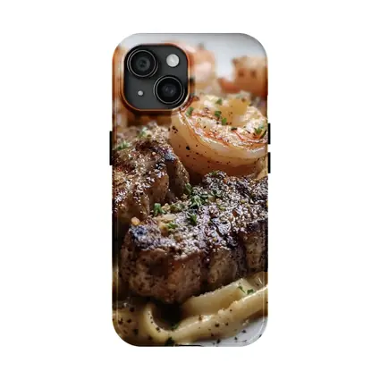 Seared Steak Shrimp Creamy Pasta Dish