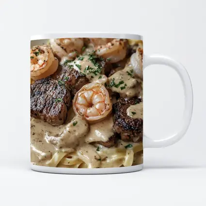 Surf and Turf Steak Shrimp Pasta Dish