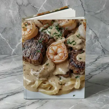 Surf and Turf Steak Shrimp Pasta Dish