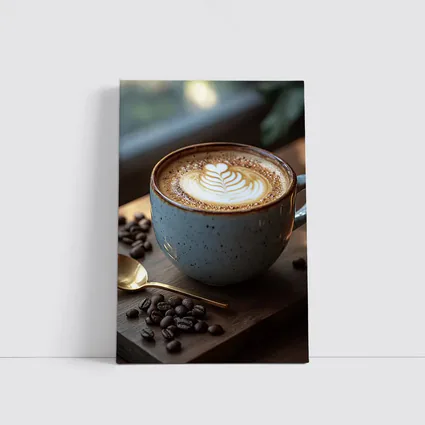 Latte Art Coffee Cup Rustic Wooden Board