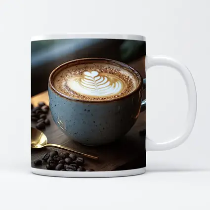 Latte Art Coffee Cup Rustic Wooden Board