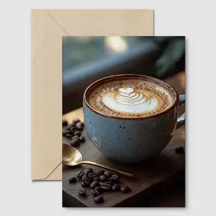 Latte Art Coffee Cup Rustic Wooden Board