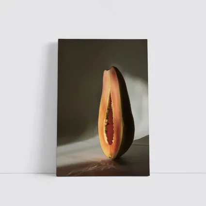 Halved Papaya Dramatic Light Gray Background