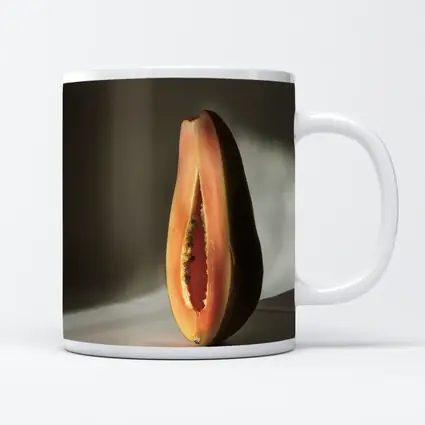 Halved Papaya Dramatic Light Gray Background
