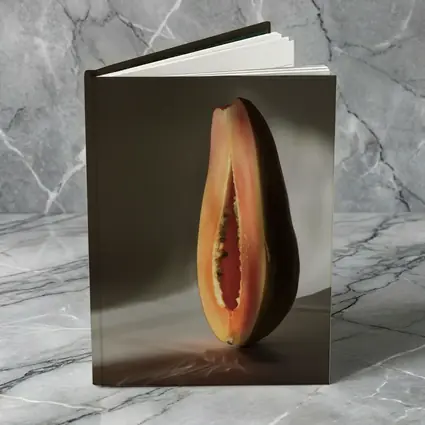 Halved Papaya Dramatic Light Gray Background