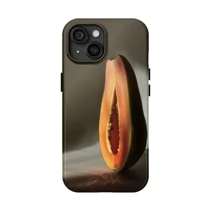 Halved Papaya Dramatic Light Gray Background