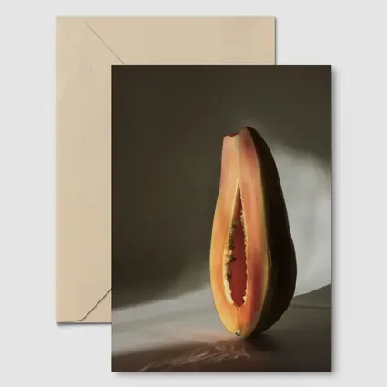 Halved Papaya Dramatic Light Gray Background