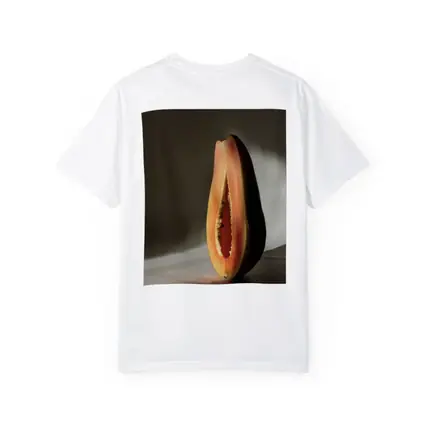 Halved Papaya Dramatic Light Gray Background