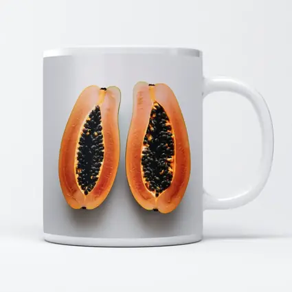 Sliced Papaya Halves on White Background
