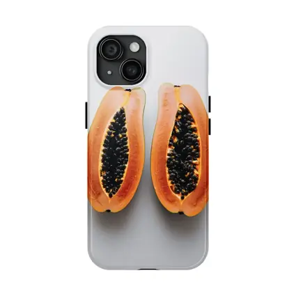 Sliced Papaya Halves on White Background