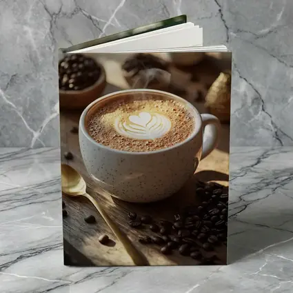 Latte Art Heart Coffee Beans Wooden Table