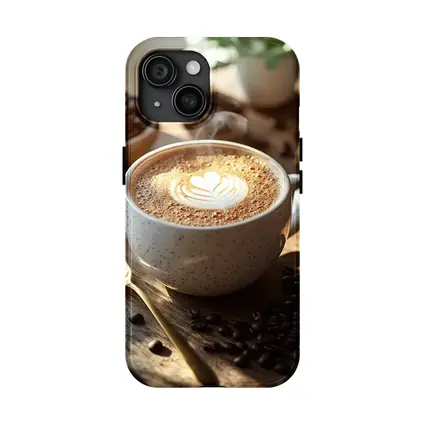 Latte Art Heart Coffee Beans Wooden Table