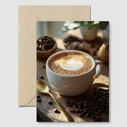 Latte Art Heart Coffee Beans Wooden Table