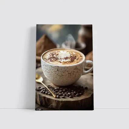 Steaming Latte Art Coffee Cup Wooden Board