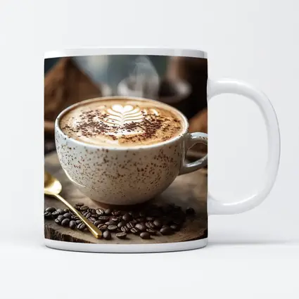 Steaming Latte Art Coffee Cup Wooden Board