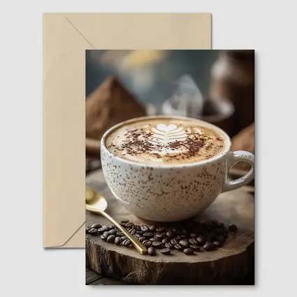 Steaming Latte Art Coffee Cup Wooden Board