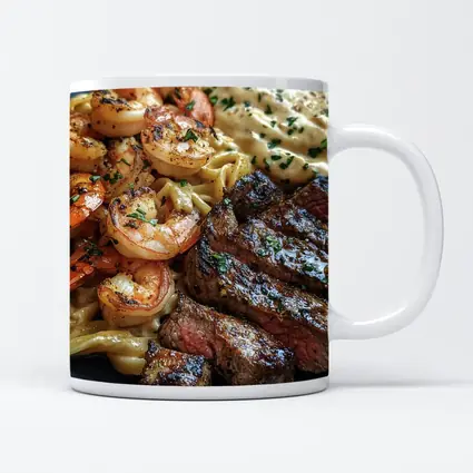 Surf and Turf Steak Shrimp Pasta Plate