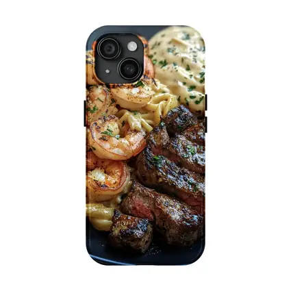 Surf and Turf Steak Shrimp Pasta Plate
