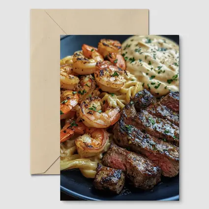 Surf and Turf Steak Shrimp Pasta Plate