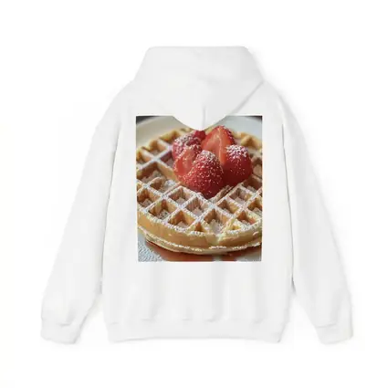 Golden Waffle Strawberries Powdered Sugar White Plate