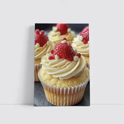 Strawberry Cupcakes White Cream Frosting Close