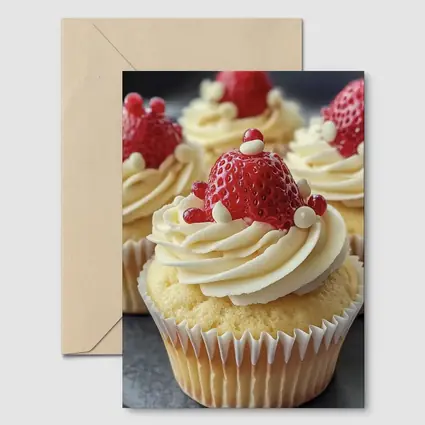Strawberry Cupcakes White Cream Frosting Close