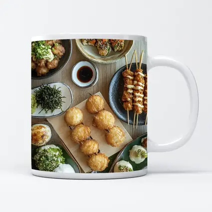 Japanese Street Food Spread On Wood Table