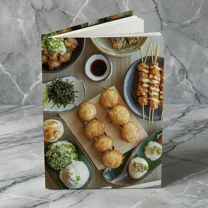 Japanese Street Food Spread On Wood Table