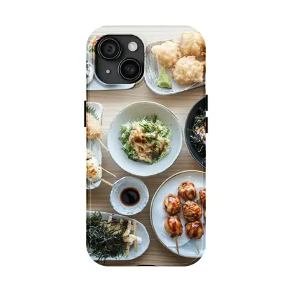 Japanese Street Food Spread on Wood Table