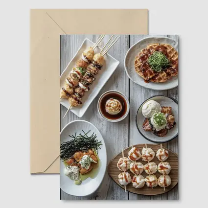 Japanese Street Food Spread Rustic Table