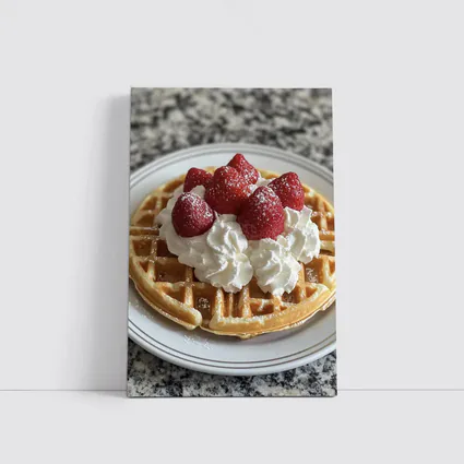 Waffle Whipped Cream Strawberries Marble Counter