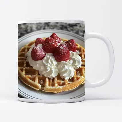 Waffle Whipped Cream Strawberries Marble Counter