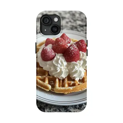Waffle Whipped Cream Strawberries Marble Counter