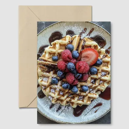 Belgian Waffle With Fresh Berries Chocolate Drizzle
