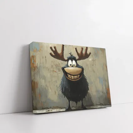 Funny Cartoon Moose Grinning Textured Wall Background