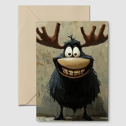 Funny Cartoon Moose Grinning Textured Wall Background