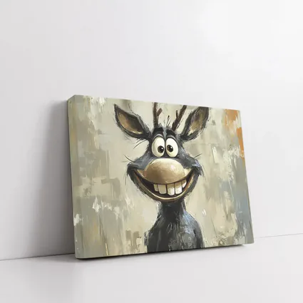 Funny Cartoon Reindeer Portrait Oil Painting