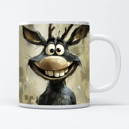 Funny Cartoon Reindeer Portrait Oil Painting