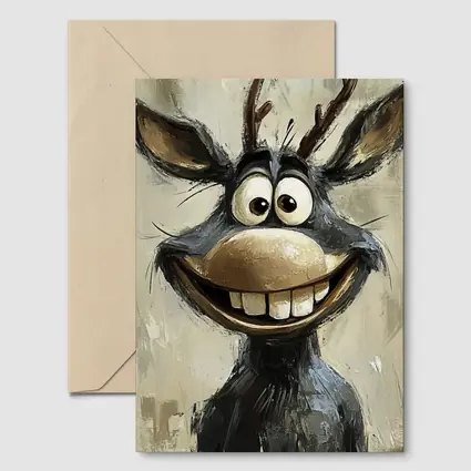 Funny Cartoon Reindeer Portrait Oil Painting