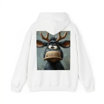 Grumpy Cartoon Moose Portrait Textured Blue Background